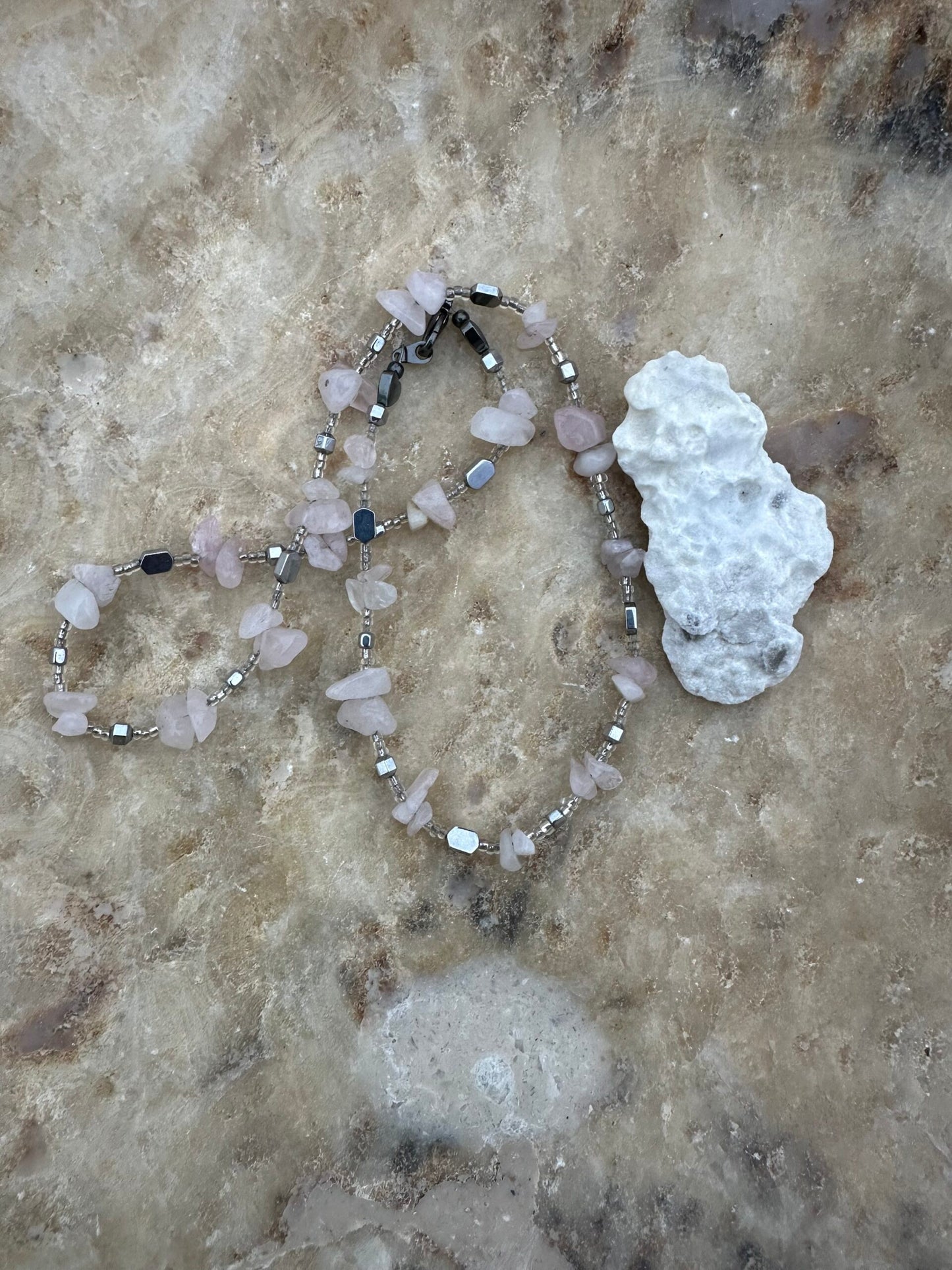Love's Embrace Necklace: Rose Quartz and Hematite Unison